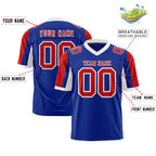 Custom Royal Red-White Color Block Personalized Raglan Sleeves Authentic Football Jersey