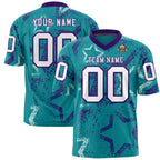 Custom Aqua Purple-White Personalized Star Graffiti Pattern Authentic Football Jersey