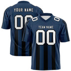 Custom Navy Black Vertical Fine Stripe Gradient Fashion Personalized Team Football Jersey