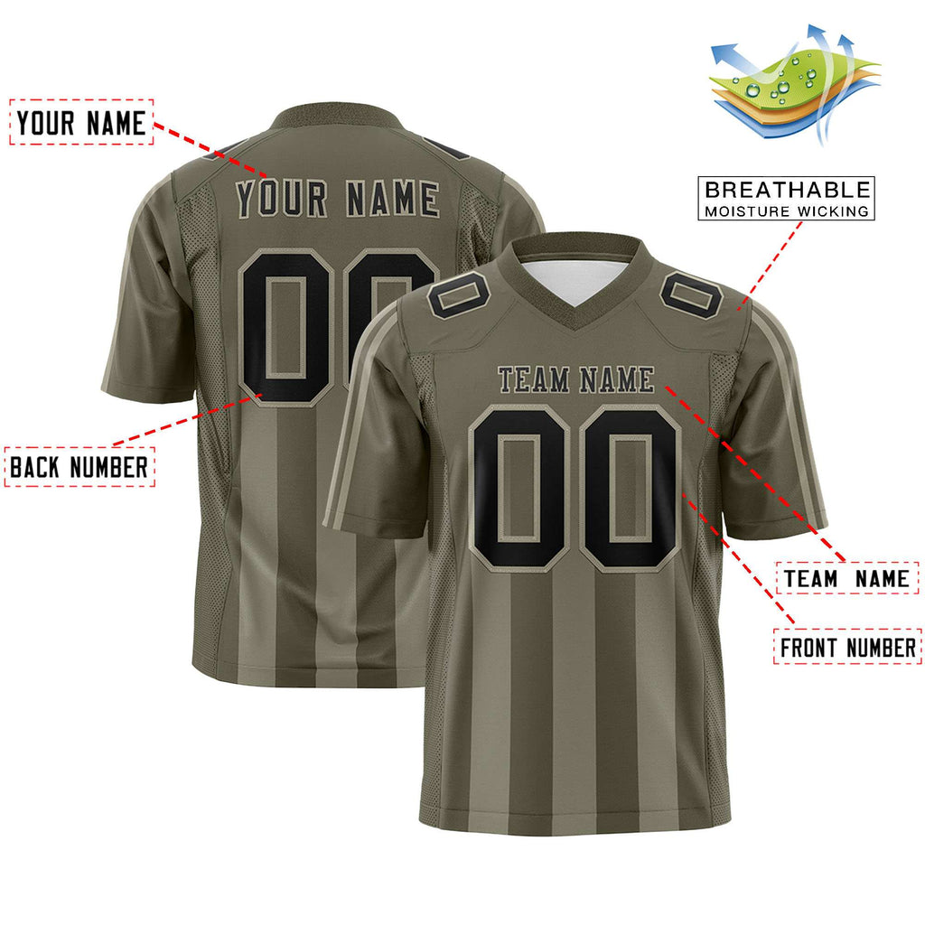 Custom Olive Camel Vertical Fine Stripe Gradient Fashion Personalized Team Football Jersey