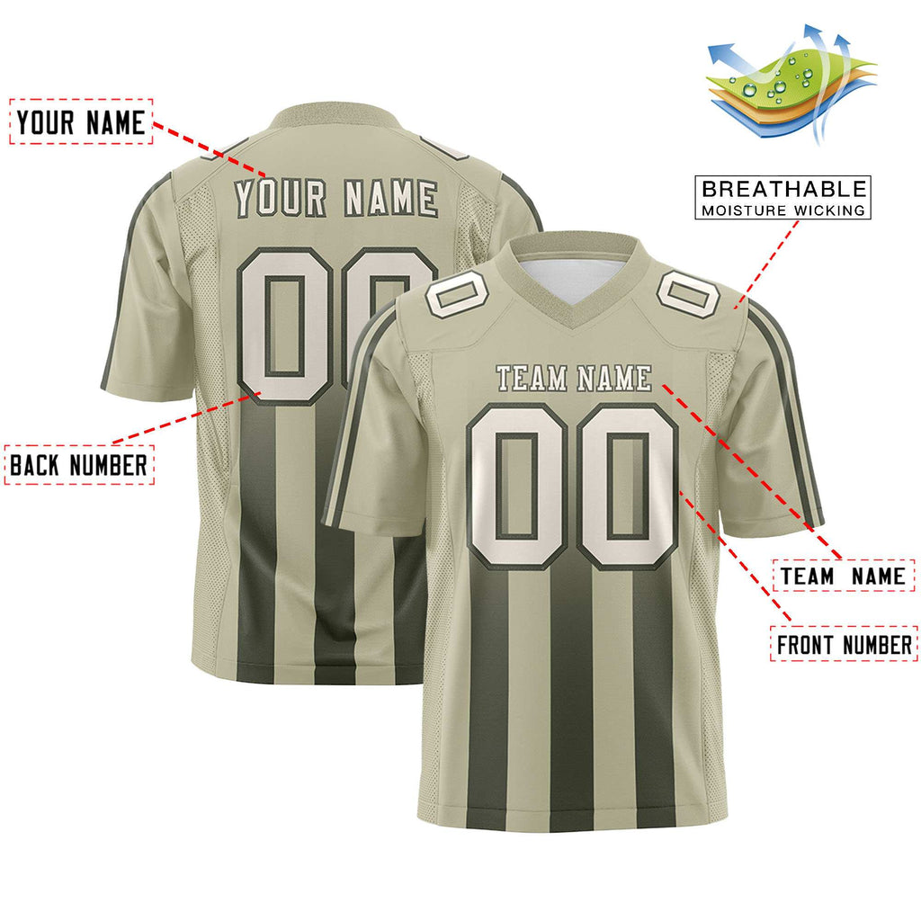 Custom Camel Olive Vertical Fine Stripe Gradient Fashion Personalized Team Football Jersey
