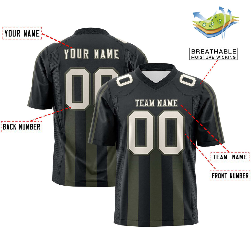 Custom Black Olive Vertical Fine Stripe Gradient Fashion Personalized Team Football Jersey