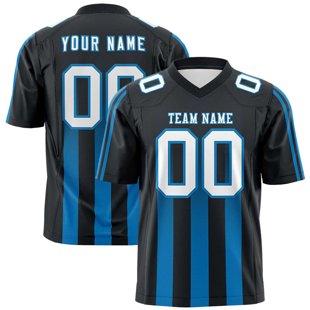 Custom Black Light Blue Vertical Fine Stripe Gradient Fashion Personalized Team Football Jersey
