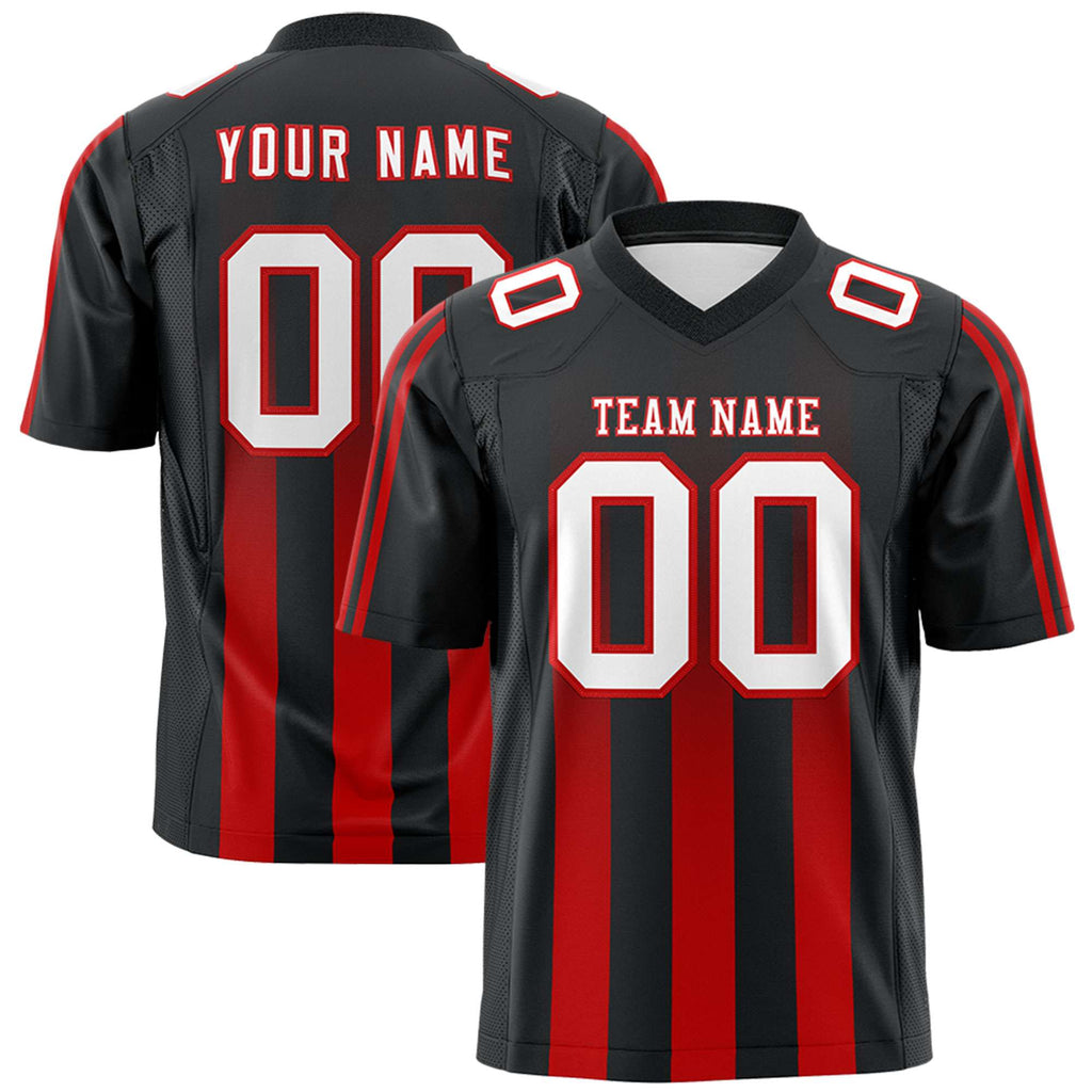 Custom Black Red Vertical Fine Stripe Gradient Fashion Personalized Team Football Jersey