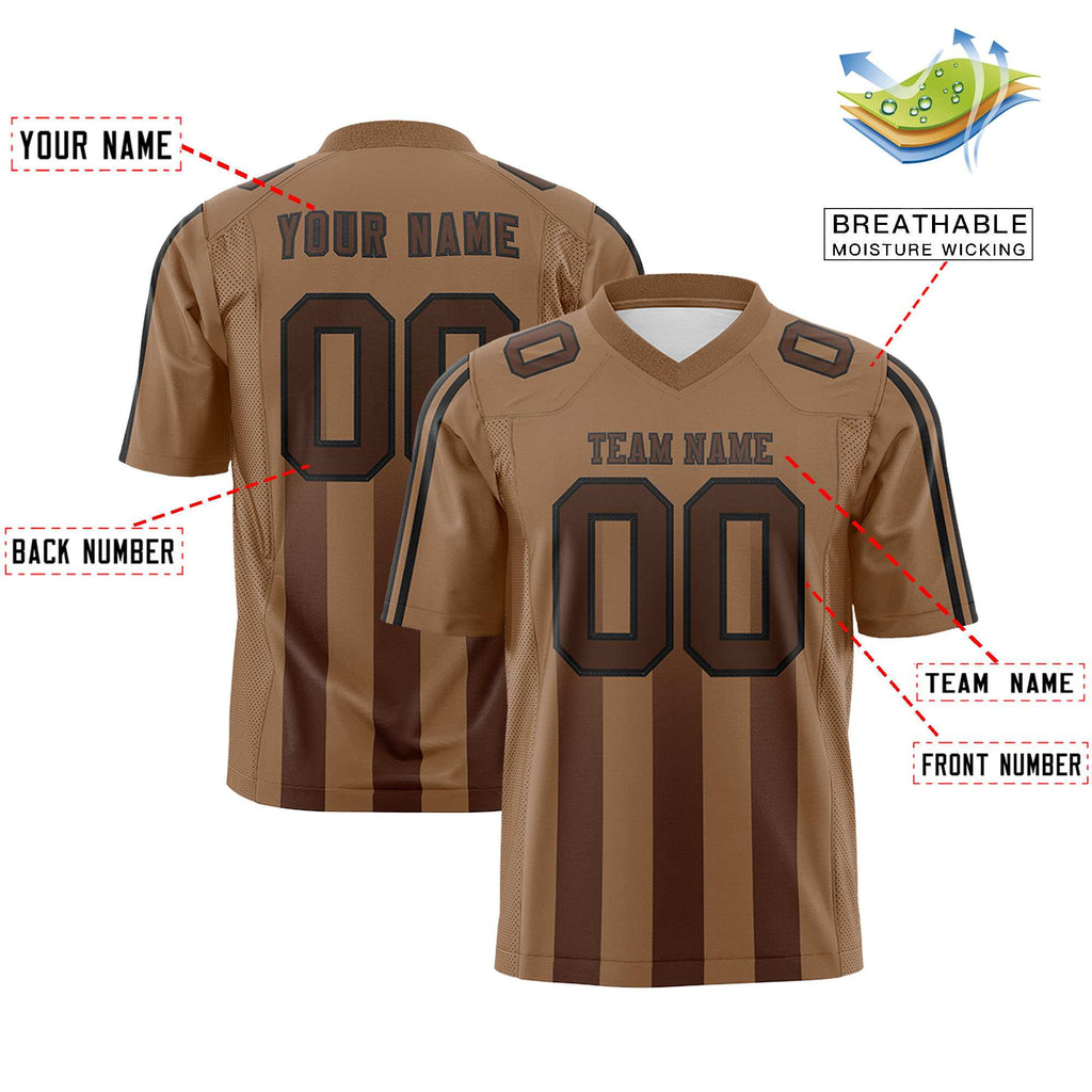 Custom Light Brown Brown Vertical Fine Stripe Gradient Fashion Personalized Team Football Jersey