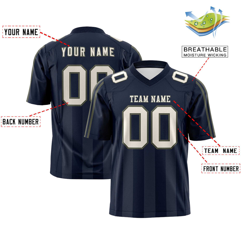 Custom Navy Gray Vertical Fine Stripe Gradient Fashion Personalized Team Football Jersey