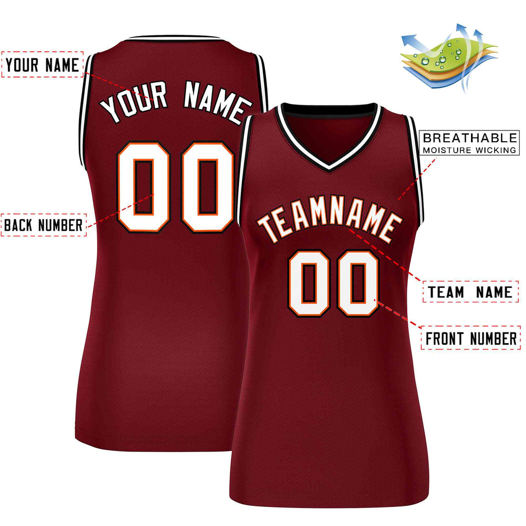 Custom Maroon White-Black Classic Tops Mesh Basketball Jersey for Women