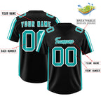 Custom Black Aqua and White Side Stripe Pattern Authentic Football Jersey