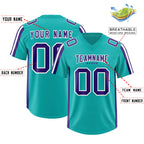 Custom Aqua Purple and White Side Stripe Pattern Authentic Football Jersey