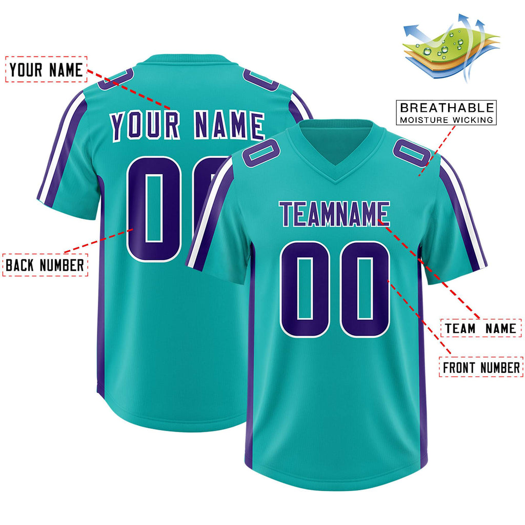 Custom Aqua Purple and White Side Stripe Pattern Authentic Football Jersey