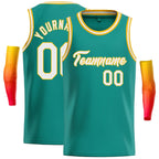Custom Teal White-Yellow Classic Tops Casual Basketball Jersey