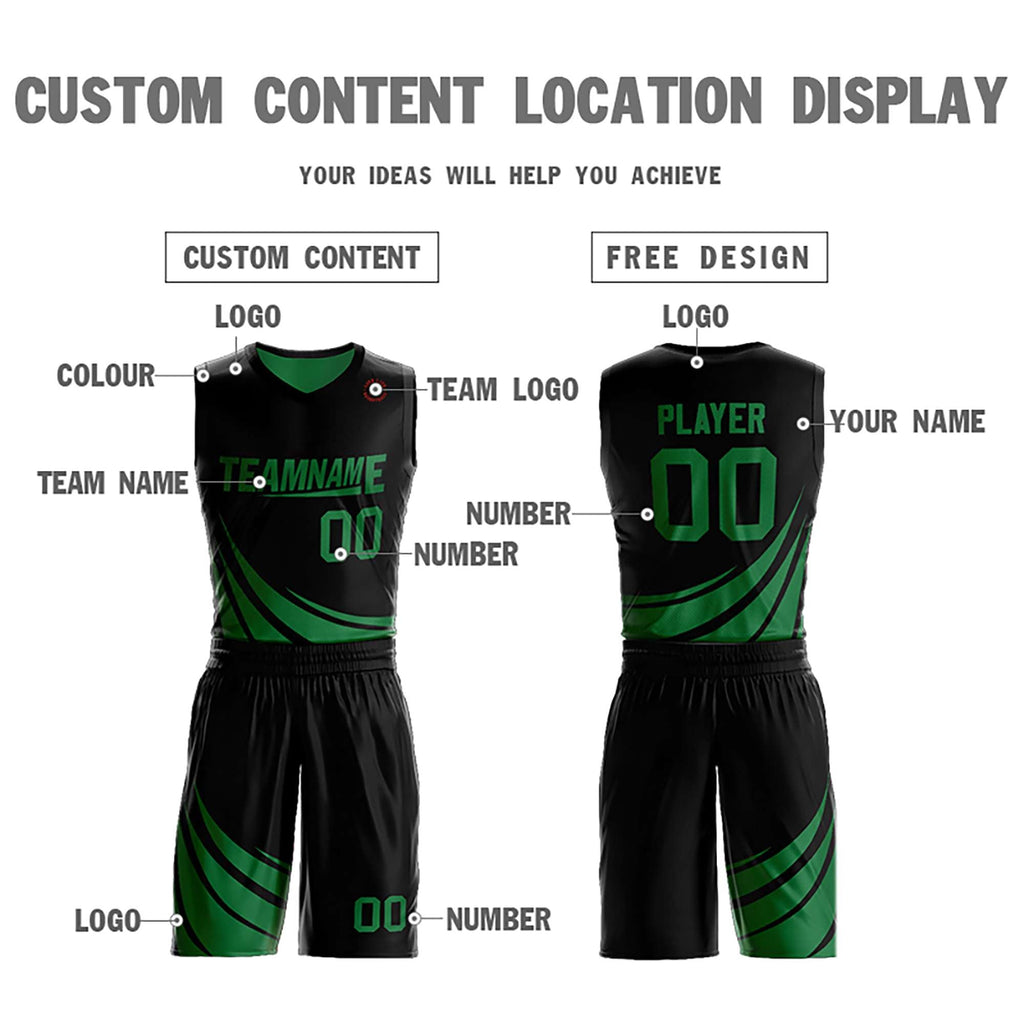Custom Black Green Double Side Sets Design Sportswear Basketball Jersey
