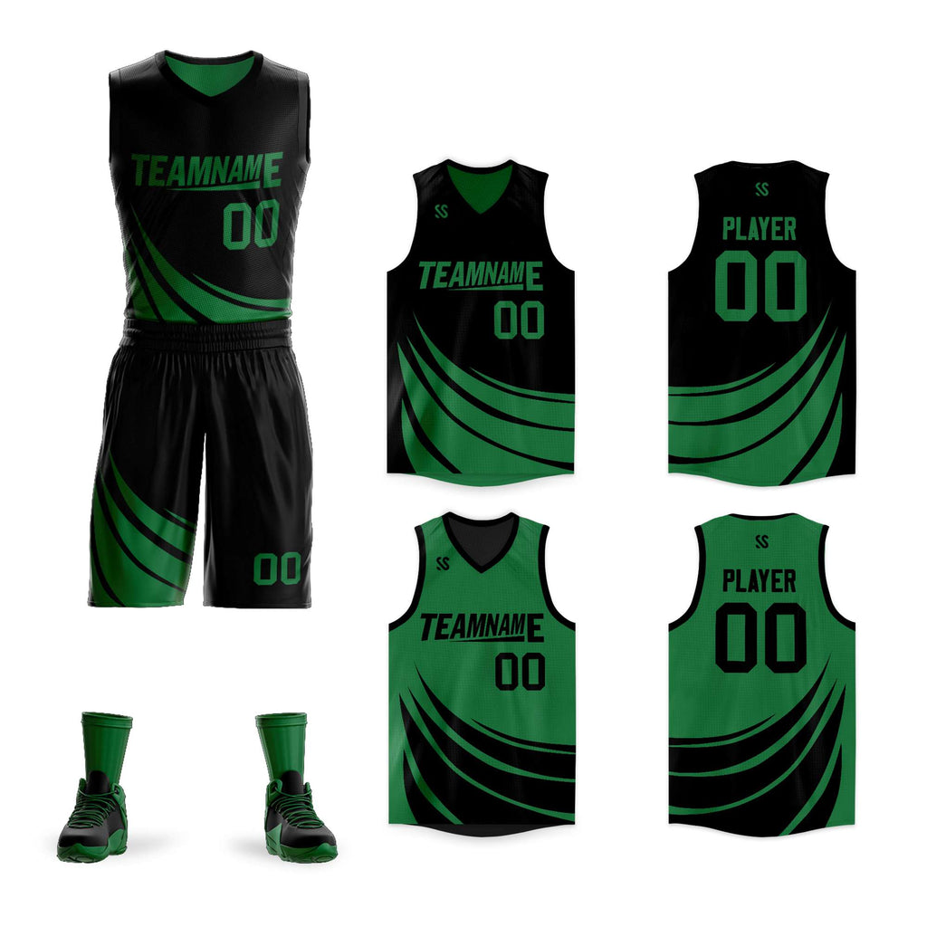 Custom Black Green Double Side Sets Design Sportswear Basketball Jersey