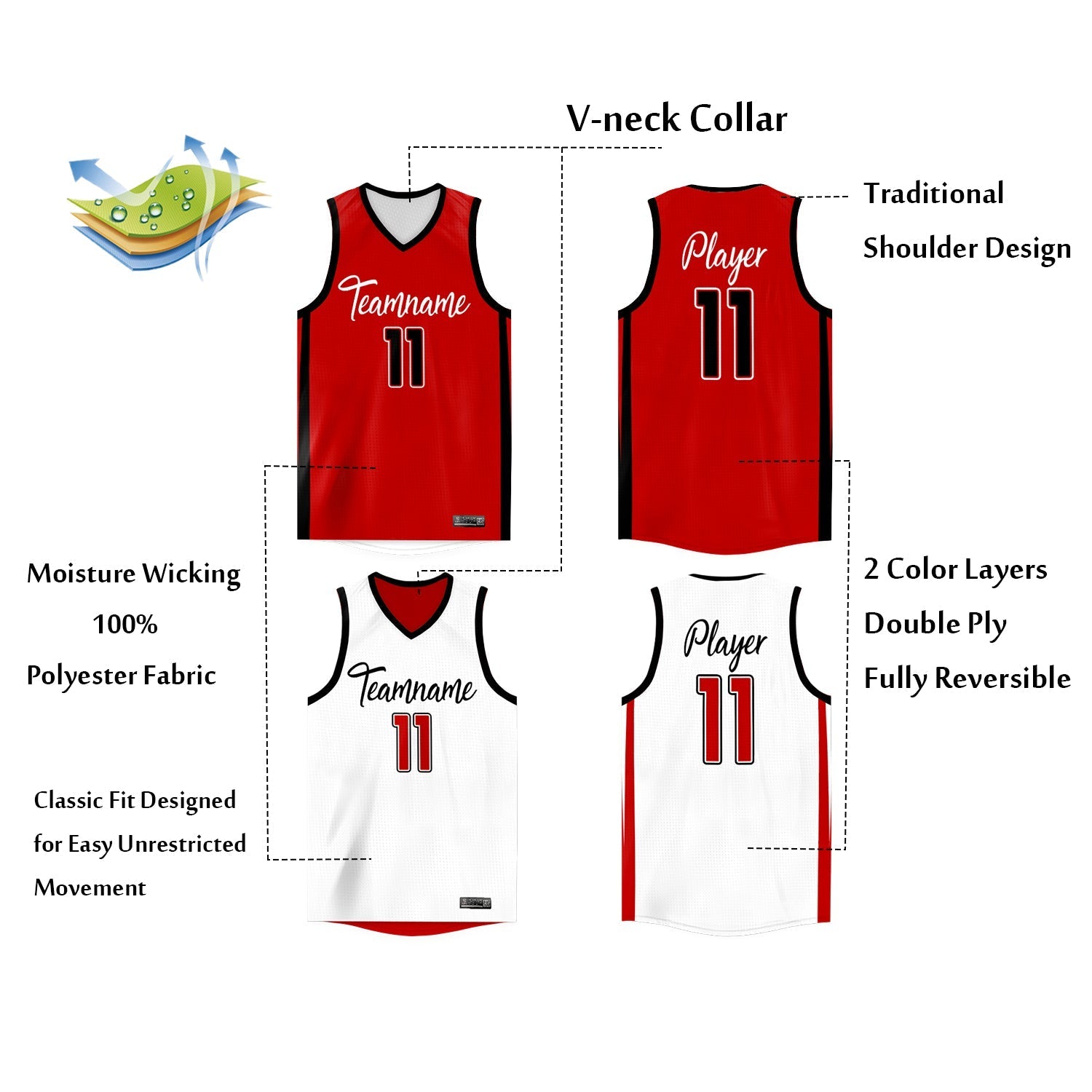 Custom  Reversible Mesh Basketball Jersey Personalized Double Side Tops