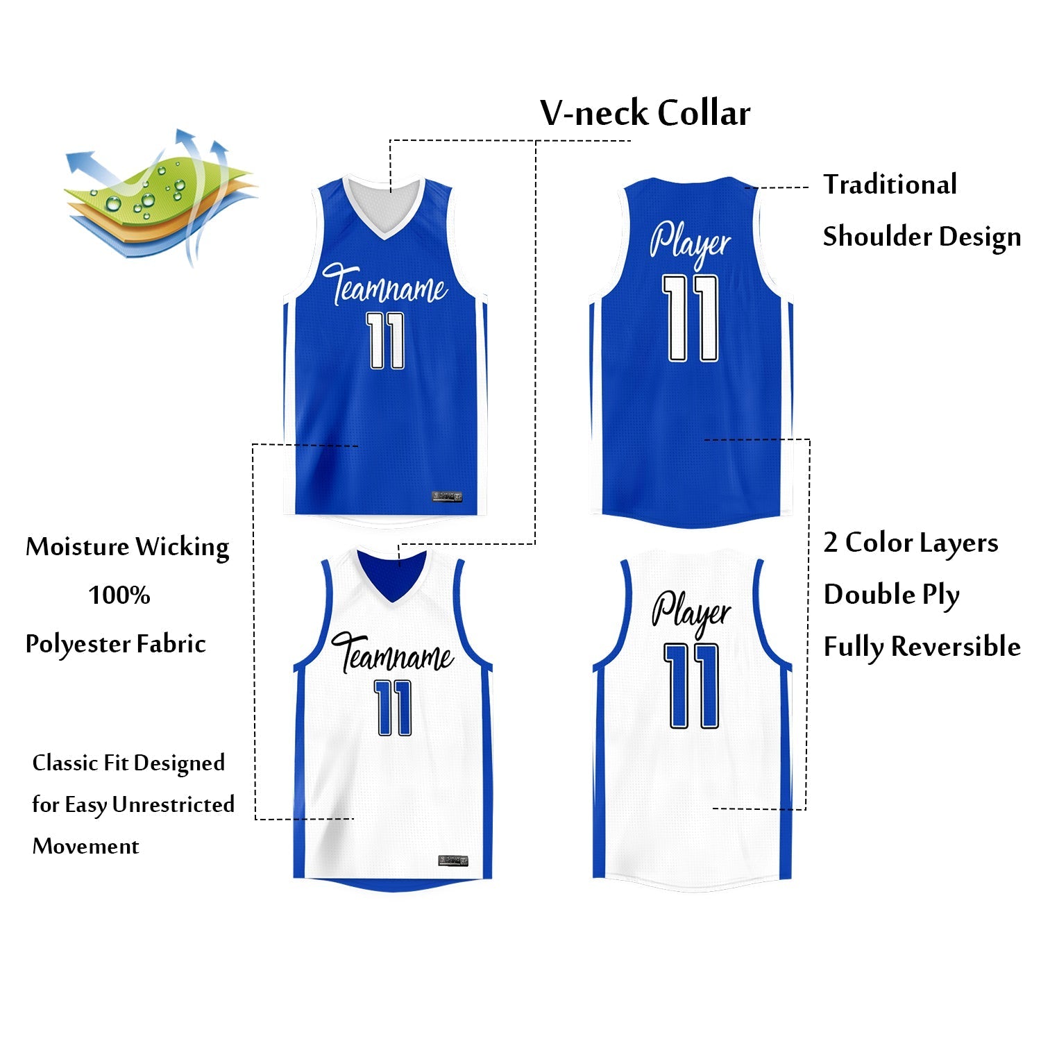Custom  Reversible Mesh Basketball Jersey Personalized Double Side Tops