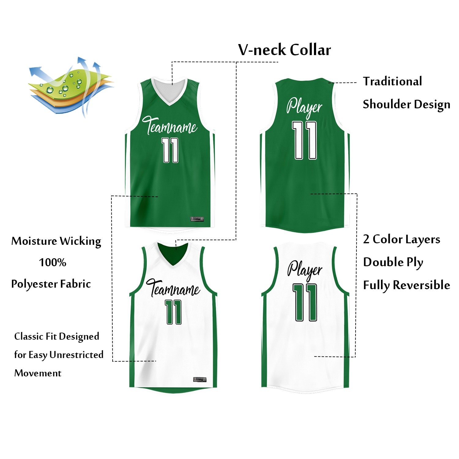 Custom  Reversible Mesh Basketball Jersey Personalized Double Side Tops