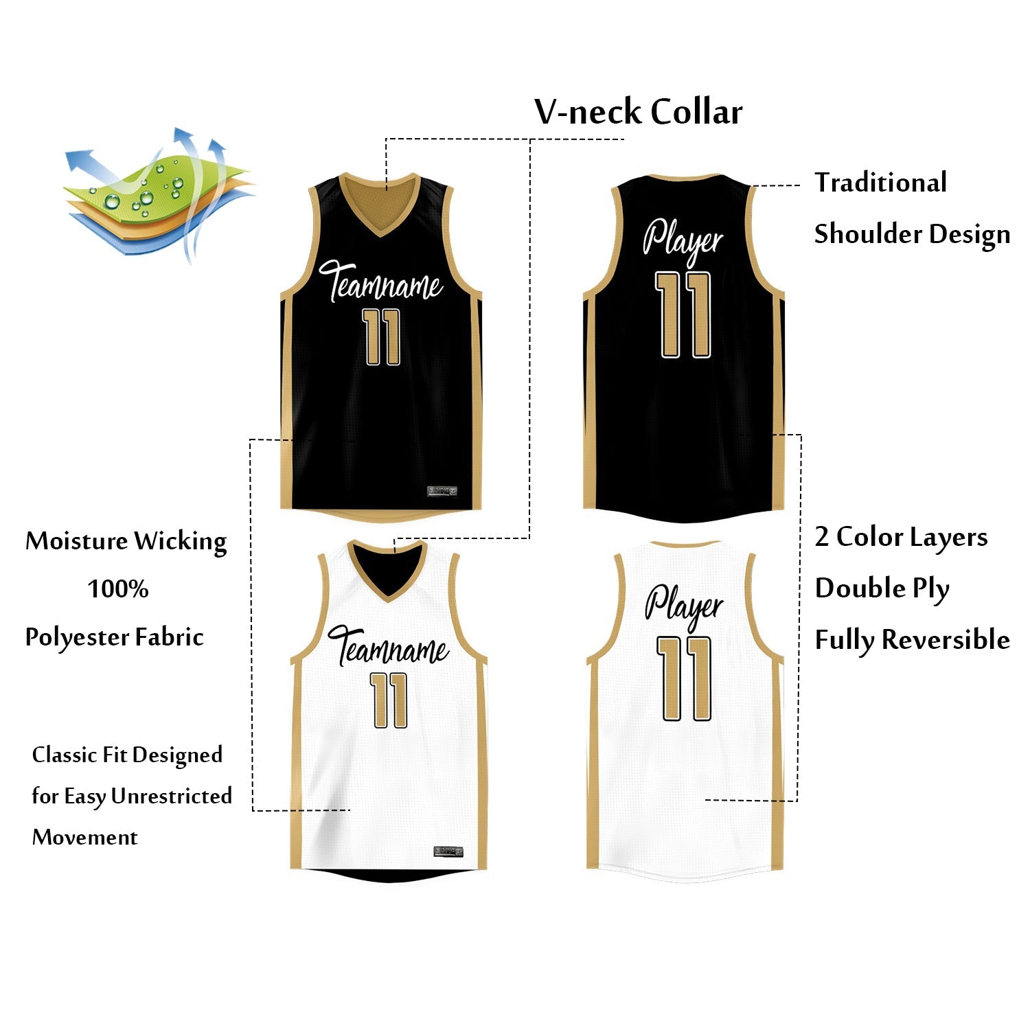 Custom  Reversible Mesh Basketball Jersey Personalized Double Side Tops