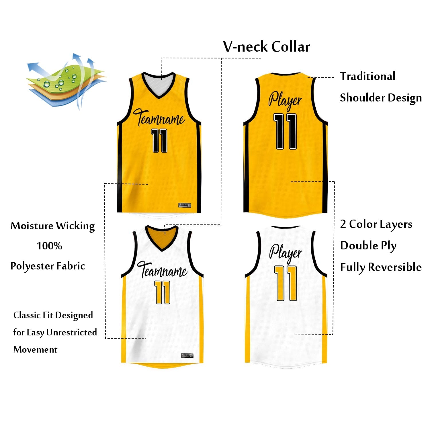 Custom  Reversible Mesh Basketball Jersey Personalized Double Side Tops