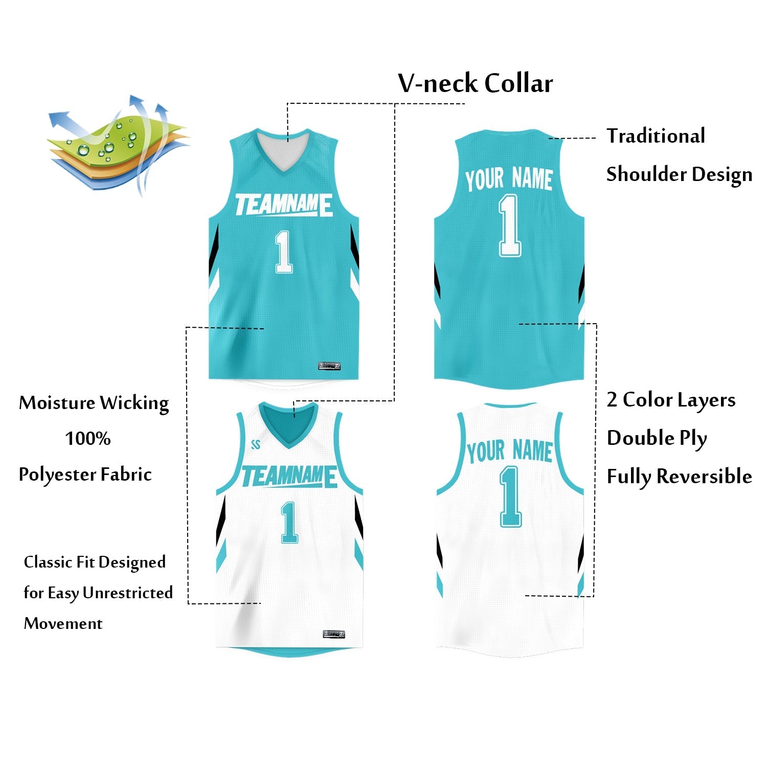 Custom  Reversible Mesh Basketball Jersey Personalized Double Side Tops