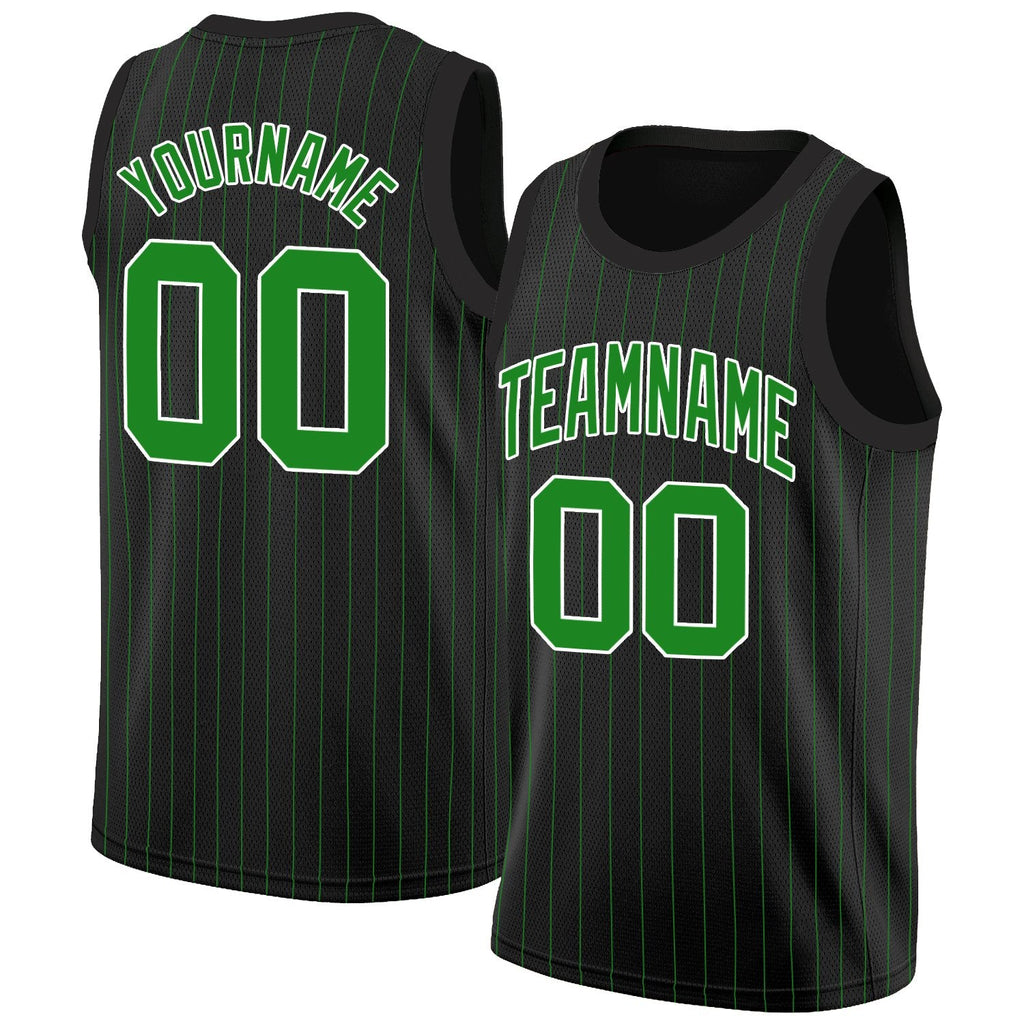 Custom Black Green-White Stripe Fashion Tops Breathable Basketball Jersey