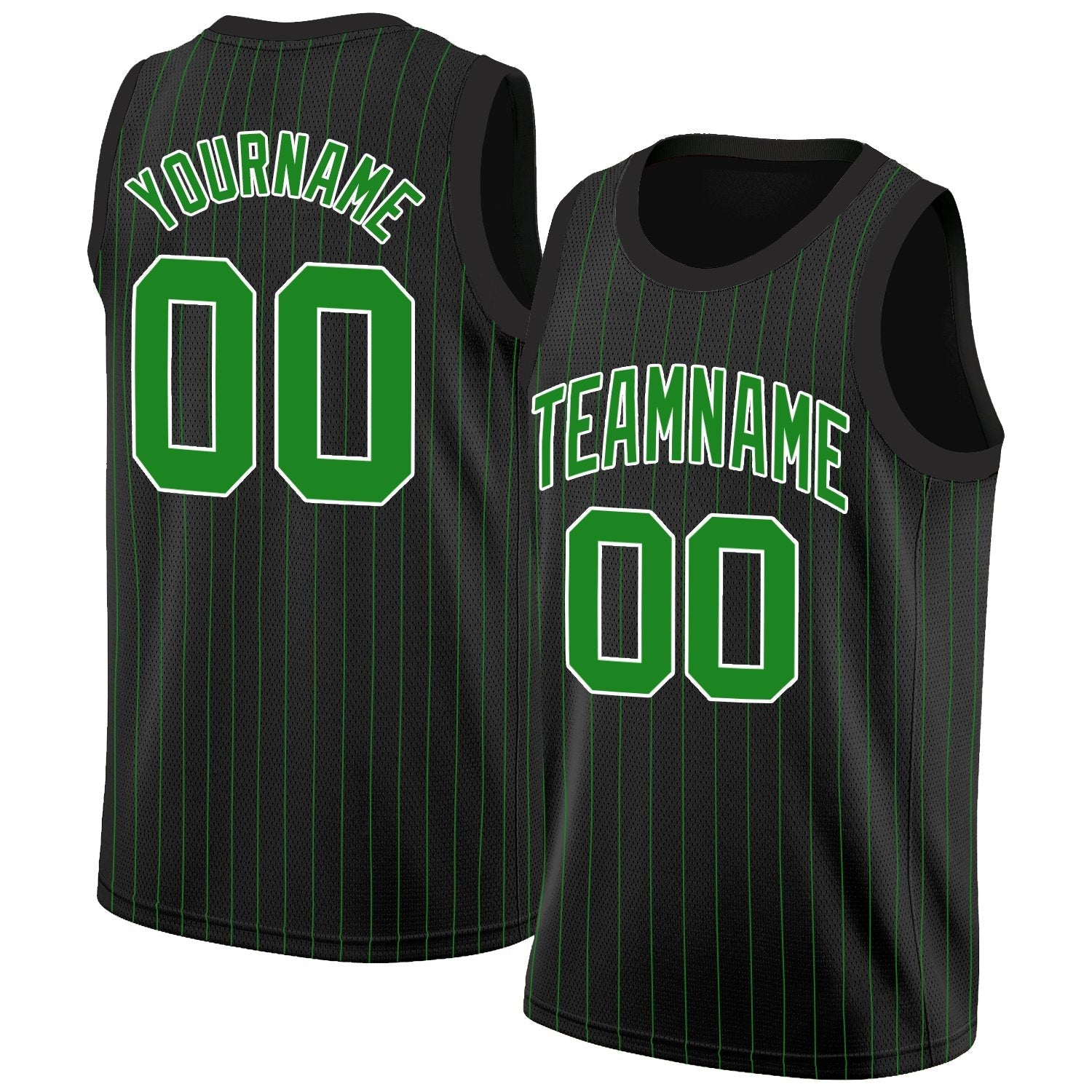 Custom Black Green-White Stripe Fashion Tops Breathable Basketball Jersey