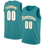 Custom Teal White Orange Stripe Fashion Tops Men/Boy Basketball Jersey