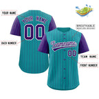 Custom Aqua Purple-White Stripe Fashion Raglan Sleeves Authentic Baseball Jersey