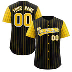 Custom Black Gold-White Stripe Fashion Raglan Sleeves Authentic Baseball Jersey