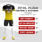 Custom Yellow Black Quick Dry Training Uniform Soccer Sets Jersey