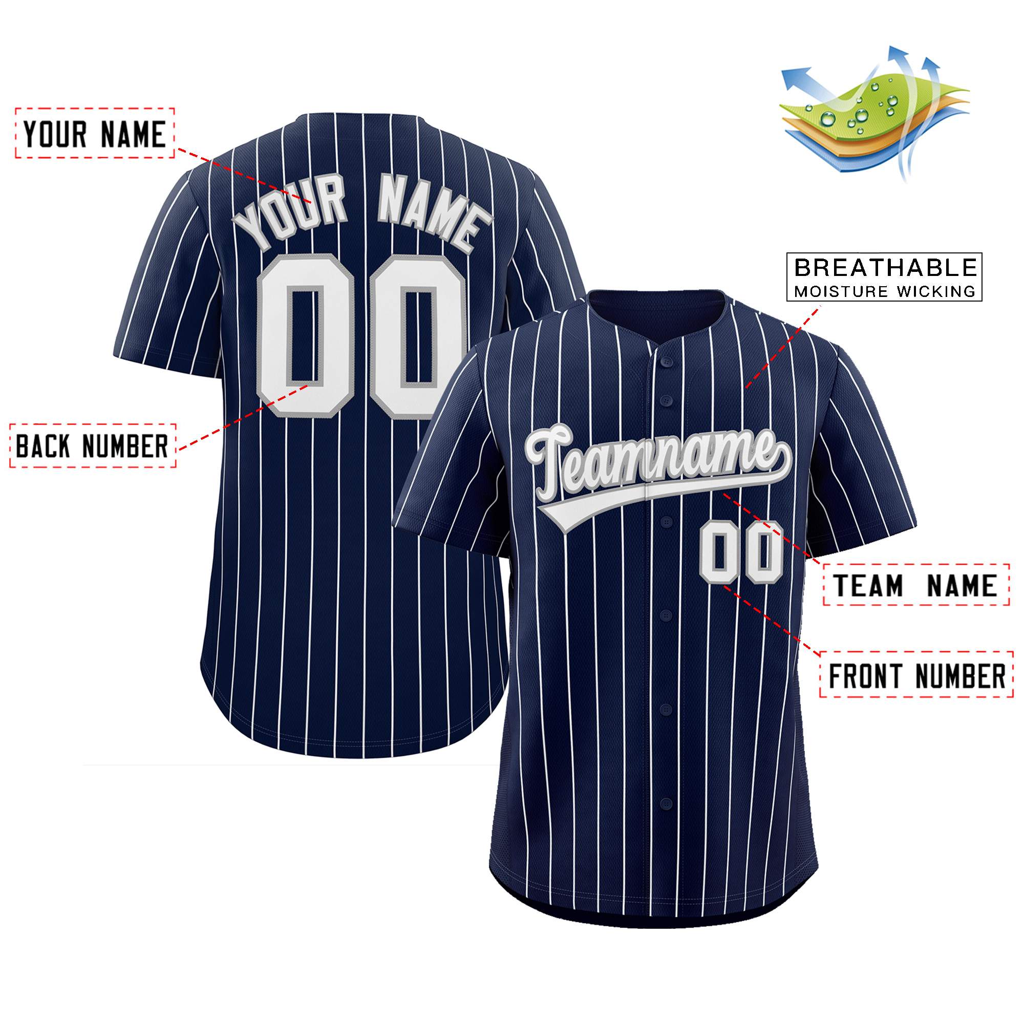 Custom Pinstripe Baseball Jersey Button Down Shirt Personalized for Adults/Youth