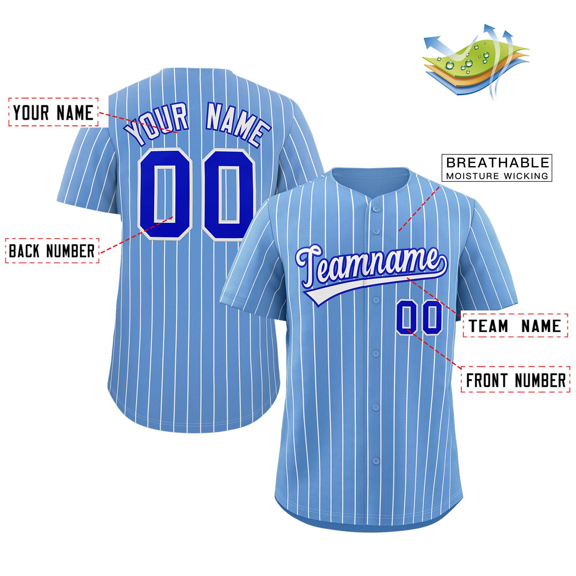 Custom Pinstripe Baseball Jersey Button Down Shirt Personalized for Adults/Youth