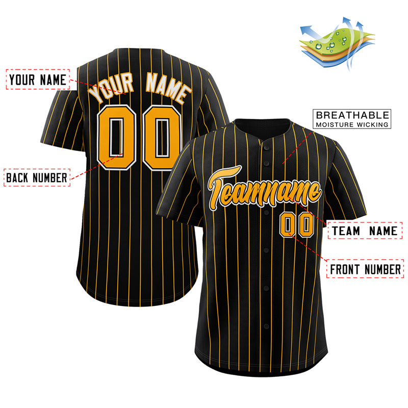 Custom Black Gold-White Stripe Fashion Authentic Baseball Jersey