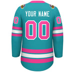 Custom Aqua Pink-White Lace-Up Neck Hockey Jersey