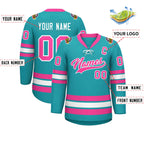Custom Aqua Pink-White Lace-Up Neck Hockey Jersey