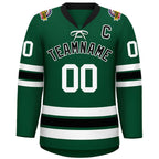 Custom Green Black-White Lace-Up Neck Hockey Jersey