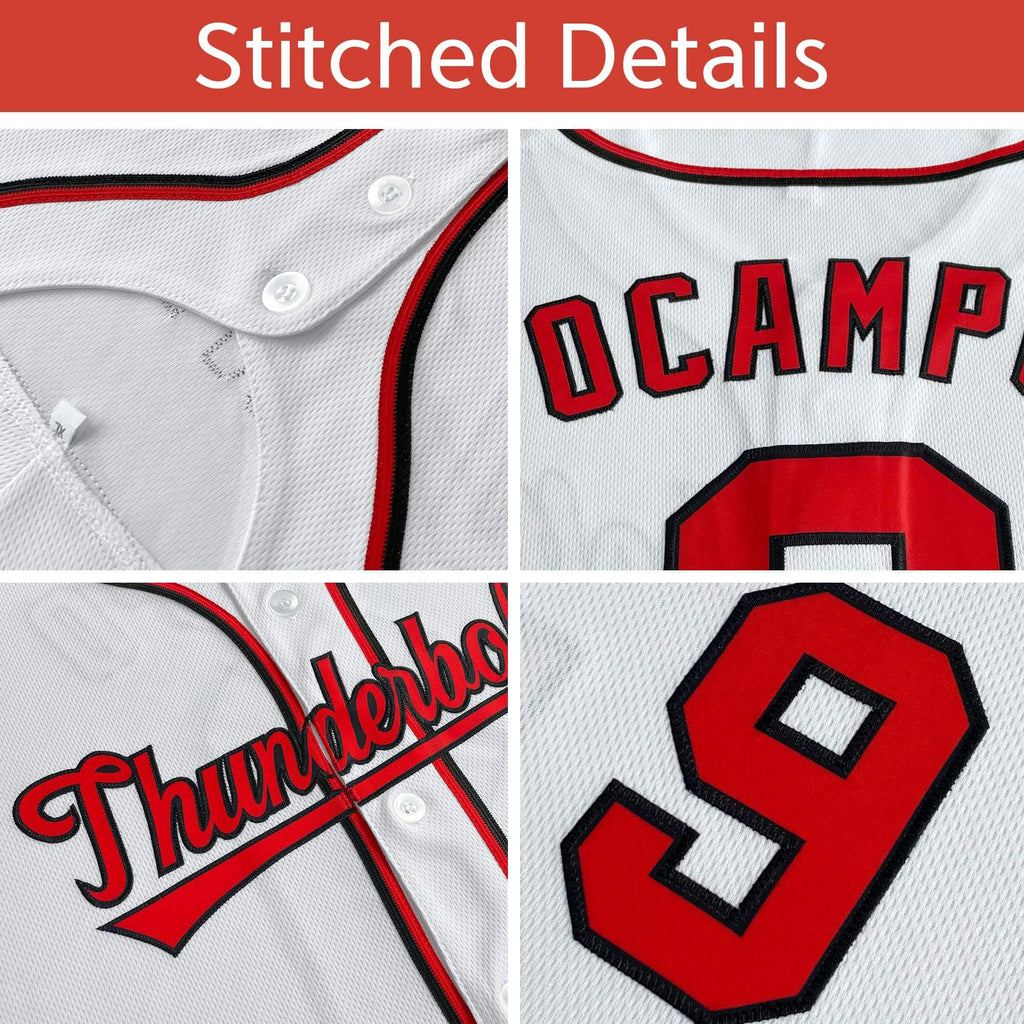 Custom Red Black-White Stripe Fashion Raglan Sleeves Authentic Two-Button Softball Jersey