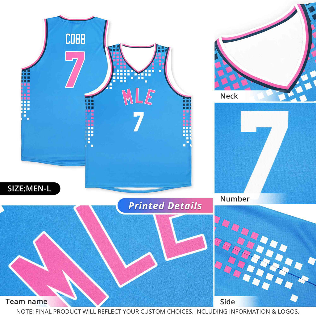 Custom Aqua Square Grid Graffiti Pattern Sports Uniform Basketball Jersey