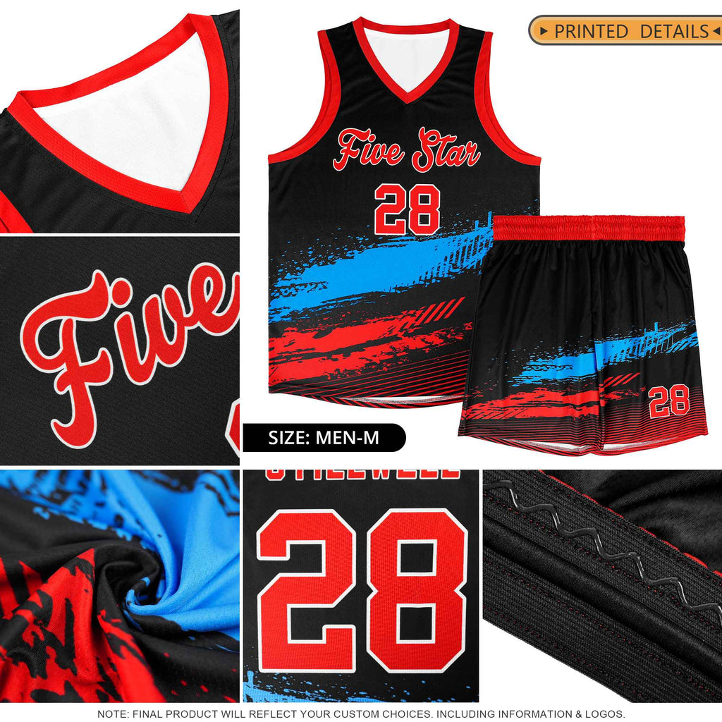 Custom Black Gold and Powder Blue Graffiti Pattern Sports Uniform Basketball Jersey