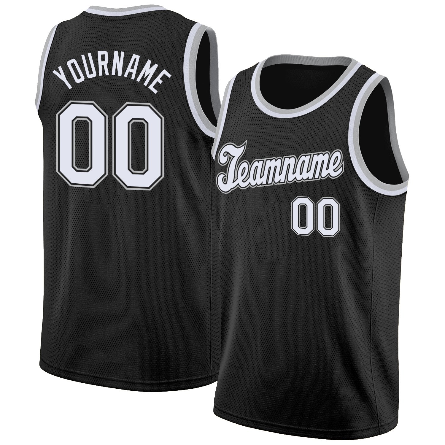Custom Black White-Gray Classic Tops Breathable Basketball Jersey