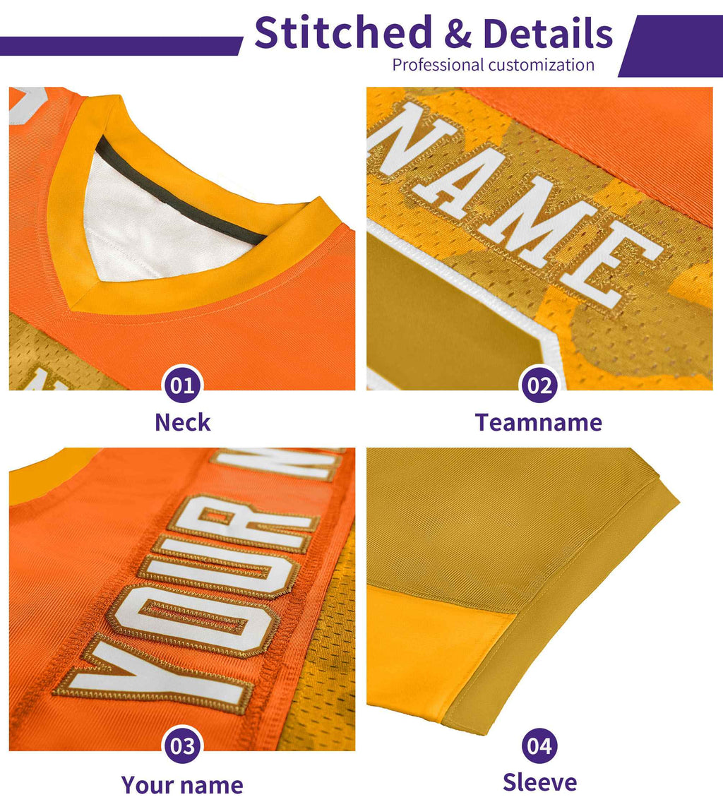 Custom Aqua Orange Raglan Sleeves Personalized Camo Authentic Football Jersey